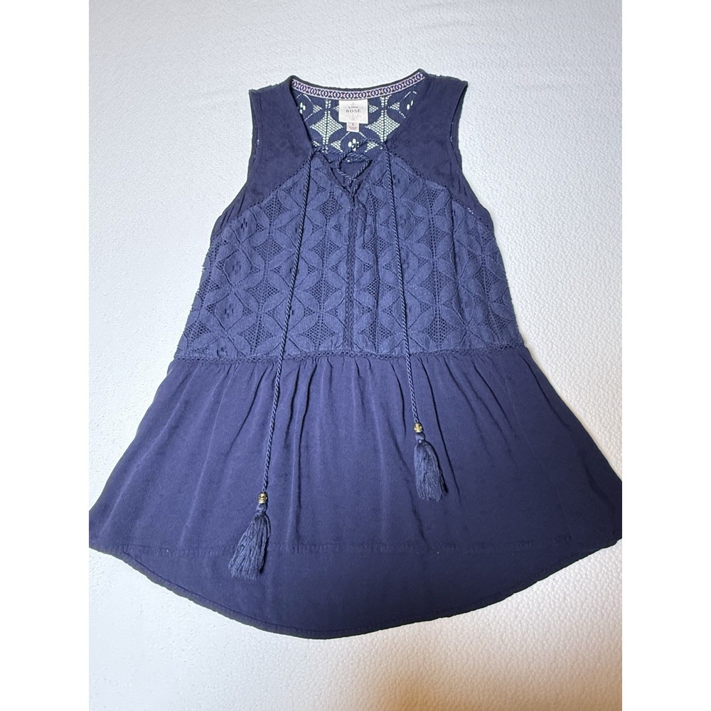 Knox Rose Navy Blue Boho Sleeveless Tunic Top Small Tassel - Picture 1 of 3